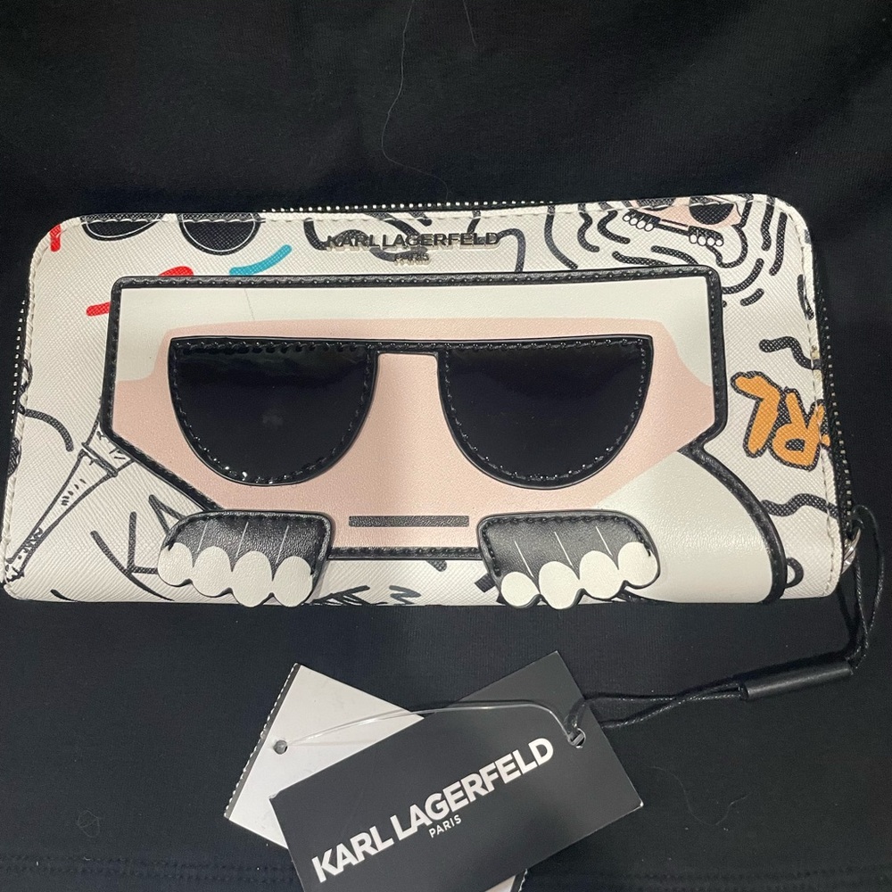 Karl Lagerfeld Graphic Zip Wallet with Black and Red Accents